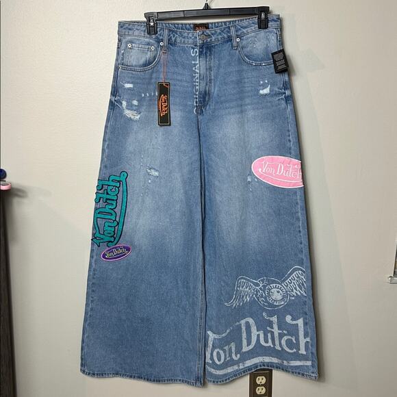 Von Dutch Eyeball Wide Leg Jeans - Light Wash NWT - Picture 6 of 16